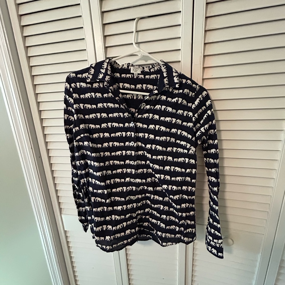 Navy Elephant Print Blouse
